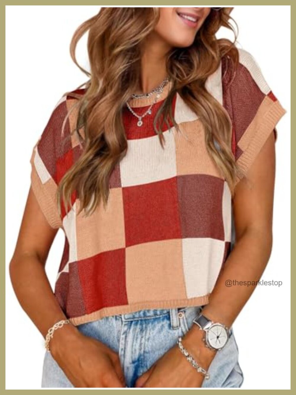 Womens Crop Sweater Cap Sleeve Crew Neck Pullover Knit Top Casual